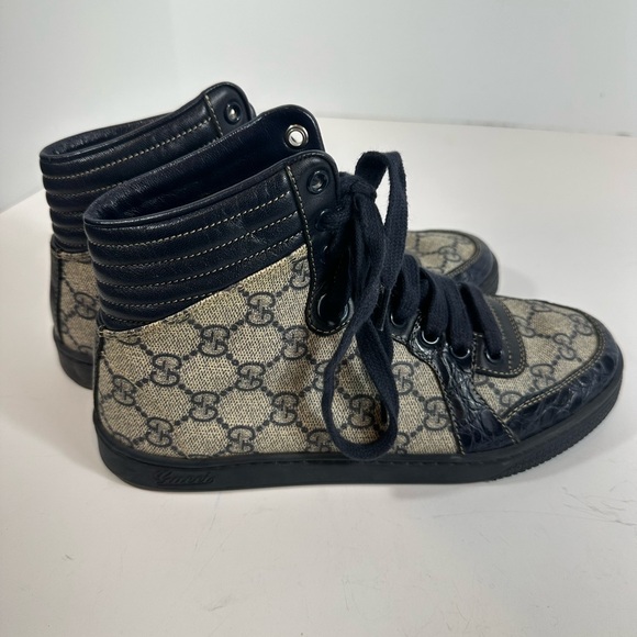 Gucci High Top Blue Croc Leather Monogram GG Canvas Sneakers Eu 36 US 6 - Picture 11 of 11